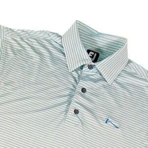 FootJoy FJ Golf Polo Shirt Men's L Blue White Striped The Country Club Brookline